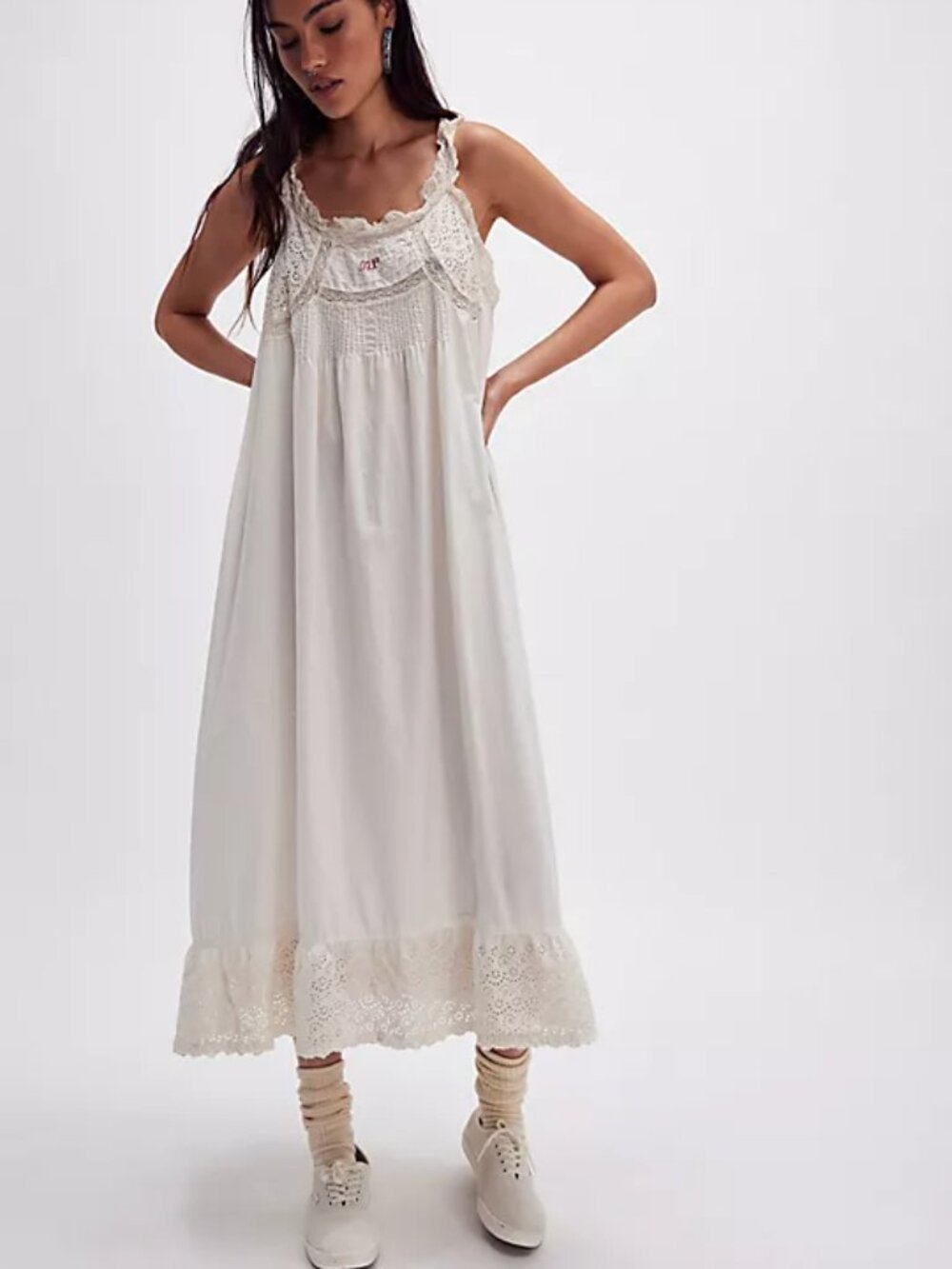 Magnolia Pearl Clementine Slip Dress Cotton Poplin Lace Embroidered 176 White